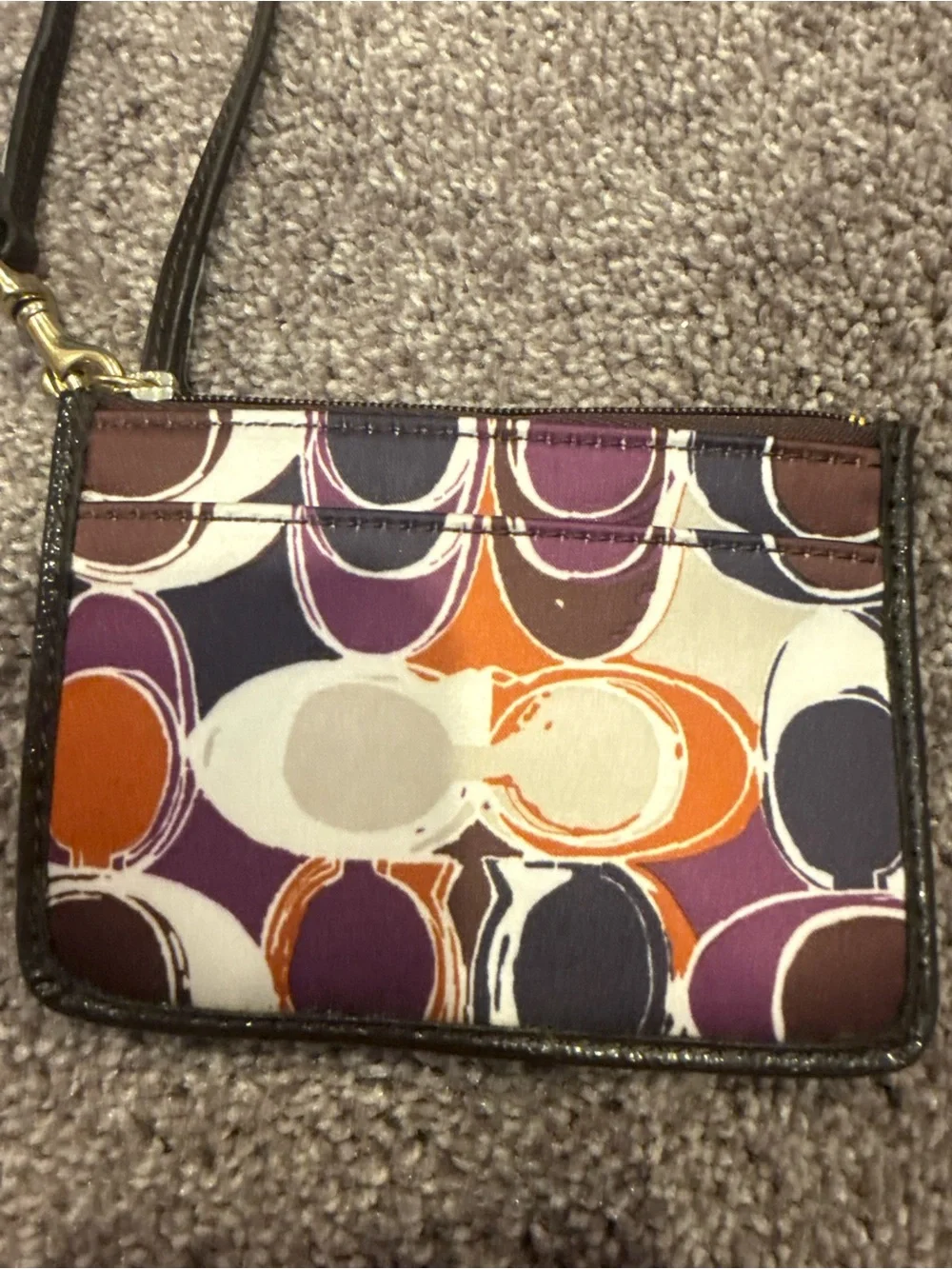 Coach Signature Circular Print Wristlet in Purple, Orange & Cream